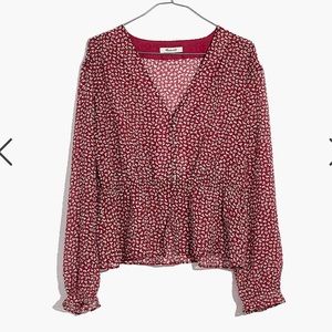 Madewell Overture Top Ditsy Floral Burgundy Sz L